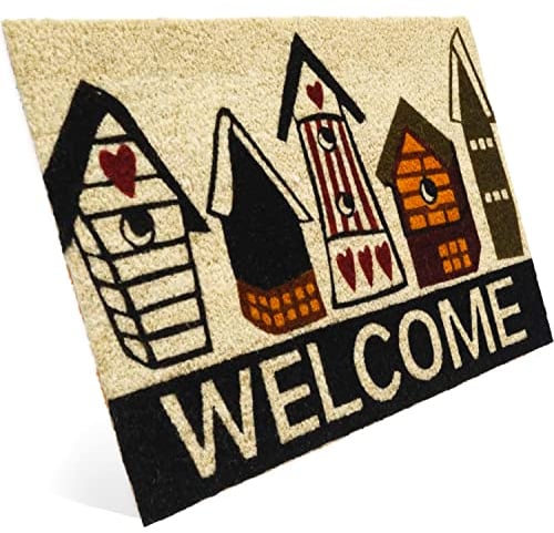 Entrando Fussmatte aus Kokos 40x60 cm - 20 Stillvolle Motiven - für außen, robust, rutschfest - ideal für überdachte Haustür (Vogelhaus & Welcome)