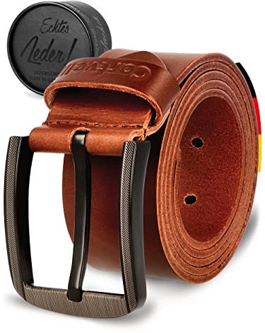 Cartvelli Echt Ledergürtel Herren Braun Cognac 100cm Made in Germany Geschenkbox Herrengürtel Braun Schnalle Matt-Schwarz Echtleder-Gürtel 40mm LMB22b-100
