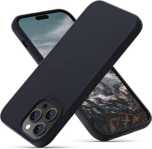 OitiYaa Silicone Case Compatible with iPhone 14 Pro Max Case 6.7 Inch, Soft Ultra Slim Protective Shockproof Liquid Silicone Phone Case with Anti-Scratch Microfiber Lining,Black