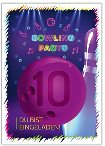 12 Einladungskarten zum 10. Kindergeburtstag zehnte Geburtstag Mädchen Jungen Bowling Bowling-Party