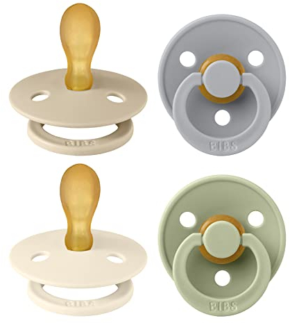 BIBS Colour Symmetrical Schnuller 4er Pack, BPA-frei Dummy-Schnuller, Symmetrischer Nippel. Naturkautschuk/Latex, Hergestellt in Dänemark. 6-18 Monate (4er Pack), Cloud Mix