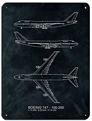 ANJUJU Boeing 747 100 200 Flugzeug-Plakat, Blechschild, Vintage, Metall, Pub, Club, Café, Bar, Zuhause, Wandkunst, Dekoration, Poster, Retro, 30 x 40 cm