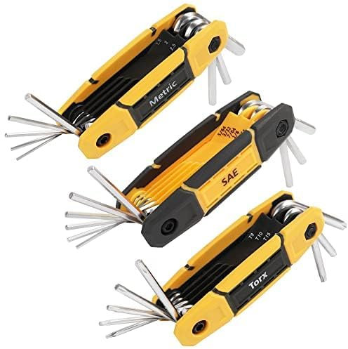 MULWARK 25 pcs Folding Allen Wrench Set with Grip | Metric & Standard SAE & Torx- Key Tool 3 Pack Portable Hex for Basic Home Repair and General Applications