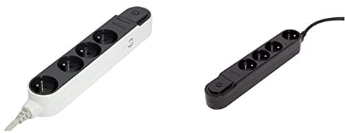 CHACON Bloc Design parafoudre 4x16A avec Interrupteur - 3 m - Gris foncé & Bloc multiprise Design Noir avec Interrupteur - 4 x 16A - 1,5 m