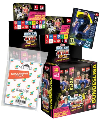 collect-it.de MY HOME OF CARDS + TOYS Exklusive Aufbewahrungshüllen im Bundle mit Match Attax EXTRA 2022/23-2 Display (48 Booster) + 1 Nationalspieler