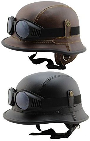 Motorrad Schutzhaube Kappe, Army Chopper, Moped, Mofa Helm, Leder Optik Braun, Gr.L Wehrmacht