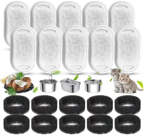 20 Stück Katzenbrunnen Filter,Ersatzfilter Für Trinkbrunnen, 10 Stück Kohlefilter Und 10 Stück Schaumfilter, Trinkbrunnen Katzen Ersatzfilter Für Edelstahl Trinkbrunnen Für Katzen Und Hunde.