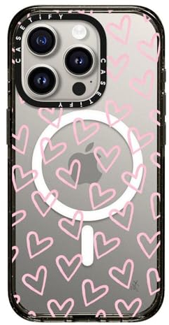 CASETiFY Impact Schutzhülle für iPhone 15 Pro [Kompatibel mit Magsafe / 4X Falltest in Militärqualität / 2,5 m Fallschutz] – Hearts/Light Pink Thin (Transparent) - Schwarz