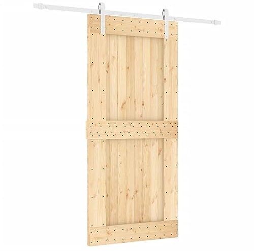 vidaXL Puerta Corredera, Puerta Colgante con Herrajes, Puerta de Establo, Decoración para Entrada de Casa, Madera Maciza de Pino 95x210 cm