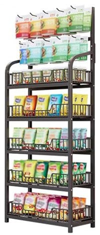 Snack Regal Süßigkeiten display ständer Einzelhandels Snackregal Präsentationsständer Mit 5 Regalen, Heimkino-Konzessionsständer Mit Haken Für Chipstüten Und Süßigkeiten, Großes Supermarktregal ( Colo