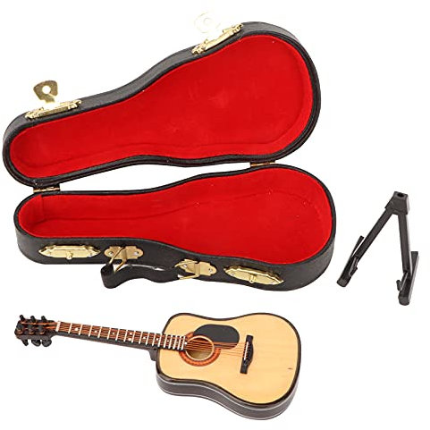 Mini-Gitarrenmodell, hölzerne Miniatur-Gitarren-Reproduktionsdekoration, exquisite Verarbeitung, realistisches Aussehen, Metallsaiten, auffällige Dekoration für Desktop, Geschenke