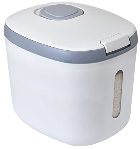 Grain Rice Storage Bin Rice Barrel Sealing Strong Bearing Plastic Flour Tank Can Dispenser Bin Kitchen Accessories for Home Kitchen(10kg grey)