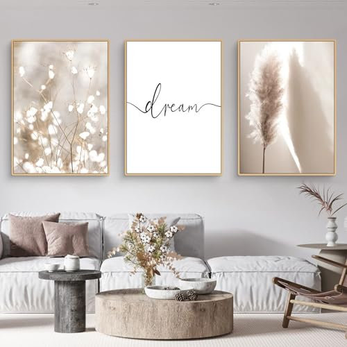 Trayosin 3-teiliges Poster Set,Moderne Boho Pampasgras Bilder Wohnzimmer Deko Schlafzimmer Wandbilder Beige Kunst Bild ohne Rahmen Kunstdruck Leinwandbild (C,30x40cm)