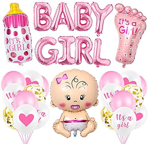 Babyparty Deko Rosa, Baby Shower Mädchen Deko, Babydusche Dekorations - It's a Girl Girlande, Neugeborene Folienballoon, Fotorequisiten Masken, Ballons Rosa, Tischdeko Streudeko
