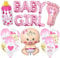 Babyparty Deko Rosa, Baby Shower Mädchen Deko, Babydusche Dekorations - It's a Girl Girlande, Neugeborene Folienballoon, Fotorequisiten Masken, Ballons Rosa, Tischdeko Streudeko