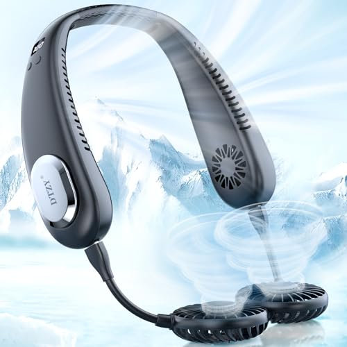 DTZY Portable Neck Fan, 4 Air Outlets Bladeless Cooling, 360° Airflow, 3 Speeds, Black, Rechargeable, 9000mAh Battery, Low Noise, Outdoor Use