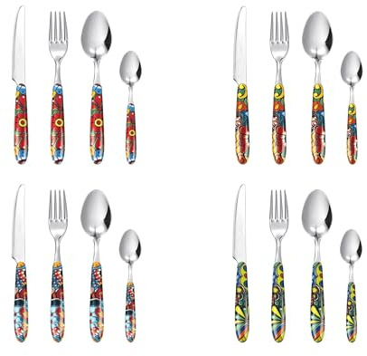 Excelsa Acapulco Set 16 Posate Multidecoro, Acciaio INOX, Manico in Plastica