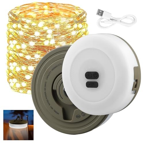 Litinliv Camping Lichterkette Aufrollbar 10M, LED Außen Innen, Aufladbare Wetterfeste Campinglampe, Tragbar für Garten und Wandern