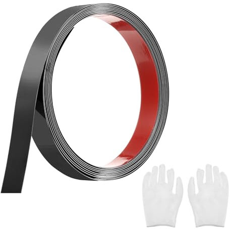 QUARKZMAN Baguette de Moulure Auto-Adhésive en Acier Inoxydable, Noir Miroir à Coller et à Coller avec Gant, Moulure Décorative pour Miroir Mural, 0,78 x 9,8 Pieds