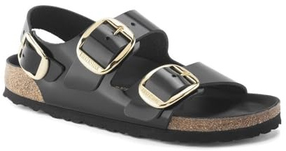 Birkenstock Unisex Milano Big Buckle Natural Leather High Shine Black Sandalen 37 EU
