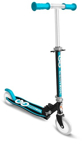 Trottinette Pliable Ergonomique PP Deck SKIDS Control Mixte Bleu - - Système de Pliage sécurisé - roulement a Billes ABEC 5 - Frein arrière au Pied - Hauteur Ajustable