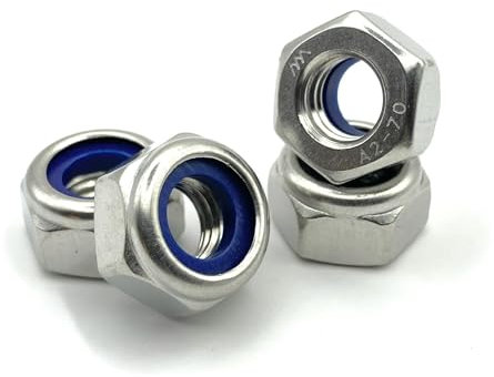 Tuerca Nylstop M8 acero inoxidable inaflojable Ø 8 mm | Tuercas de freno 8 mm Autobloqueo Hexagonal Autofrenado DIN 985 Acero inoxidable A2-70 (V2A/304) con anillo de nailon de bloqueo: lote de 20