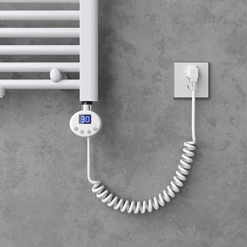 doporro Heizstab mit Thermostat 600W Elektro Heizpatrone Edelstahl Weiß | Heizelement mit LCD Bildschirmund und Stecker Temperaturregelung für Badheizkörper & Handtuchwärmer Heizstab-02