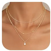 Kakonia Layered Gold Necklace for Women 14K Gold Plated Pendant Necklace Set Gold Pendant Necklace Satck Dainty Gold Chain Trendy Jewelry for Women