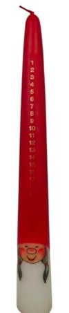 Diana Candles Adventskalender-Kerze Motiv Wichtel als Frau mit Zöpfen, Ø4,5x36 cm weiß/rot Tageskerze Weihnachtskerze '24 Tage Kerze'