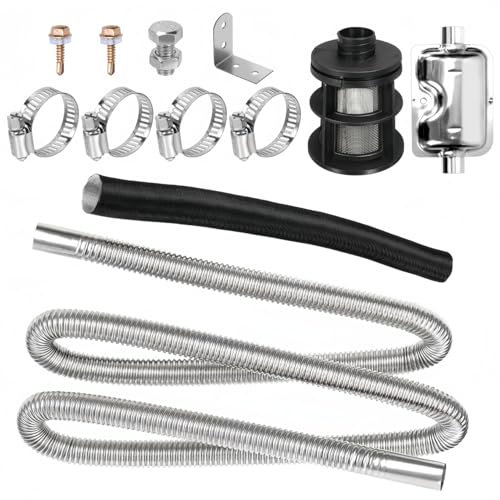 180cm Stainless Steel Exhaust Hose for Generator with Silencer + 25mm Inlet Pipe + Exhaust Pipe + Air Filter + 4 Clamps + Accessories, for Air Diesel Heater, Auto Parking Auxiliary Heater