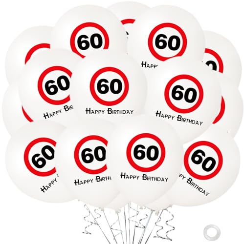 Koboko Luftballon 60 Geburtstag Deko, 20 Stk Luftballons 60. Geburtstag Deko Frau Mann, Happy Birthday Ballon Geburtstagsdeko 60 Jahre, Verkehrsschild Luftballons 60er Geburtstags Jubiläum Party Deko