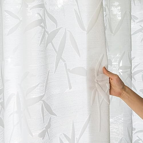 LNCWYY Scheibengardine Halbtransparente Vorhänge Weiß Weißer Bambus Dekoration Ösen Gardinen Für Wohnzimmer 2er Set Modern Schlafzimmer Ösenschal 140x140cm (Breite/Höhe)