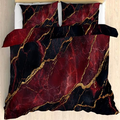 Maohryzed Rote Schwarze Marmor Bettwäsche 135x200 cm mit Einem Kissenbezug 80x80 cm - Abstrakter Luxus Bettbezug Wendebettwäsche 135 x 200 - Bettwäsche-Set mit Reißverschluss 2 Teilig