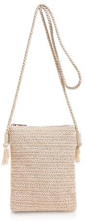 Energather Kleine Umhängetasche, Stroh Handytasche zum Umhängen Damen für Frauen und Mädchen, Tragbare Handy Umhängetasche Damen mit Reißverschluss für Strand, Dating, Reisen