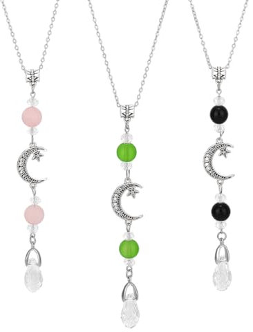 DELORIGIN 3pcs Moon Star Car Hanging Ornaments Glass Boho Car Pendant Charms Rainbow Crystal Beads Dangling Suncatcher Rearview Mirror Accessories for Window Garden Home Wedding Party Decor