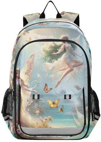 RPLIFE Fairy and Mermaid Kid Book Bags, Laptop Backpack for Kids, Girls Big Backpack, Fairy and Mermaid, One Size, Traditional Backpacks, Fee und Meerjungfrau, Einheitsgröße