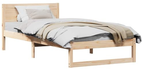 vidaXL Bettrahmen mit Kopfteil Natur 100 x 200 cm Massives Kiefernholz | Der Rahmen aus massivem Kiefernholz ist super stabil und kann bis zu 100 kg tragen,