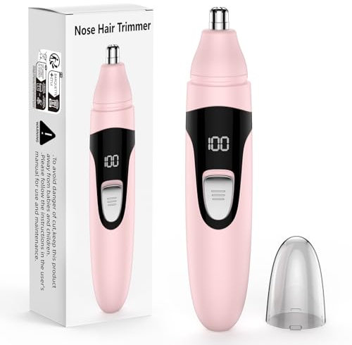 Tondeuse à poils de nez, rechargeable sans fil indolore oreille,pour homme et femme, voyant lumineux, lames à double bord pour un nettoyage facile (Rose)