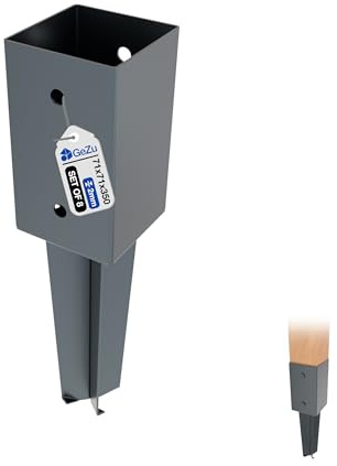 GeZu Impex Post Holder 71 x 71 x 350 mm Set of 8 | Powder Coated Anthracite fence Holder Anchor spike concrete