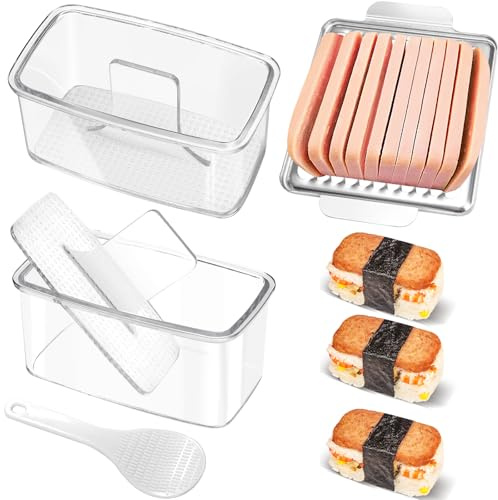 Musubi Press Mold Kit with Slicer for SPAM, 2 Pack Hawaiian Sushi Rice Press Maker for Onigiri (Non-Stick, Easy Clean)