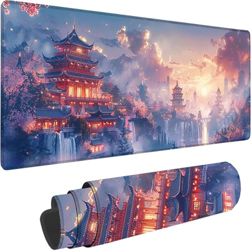 Tapis de Souris Gaming Bleu, Grand Tapis de Souris XXL 900x300x3 mm, Palais Mouse Pad pour Clavier et Bureau, avec Bords Surpiqués et Dos Antidérapant Mousepad for Gamer Gaming Accessoire, Cadeau X-3