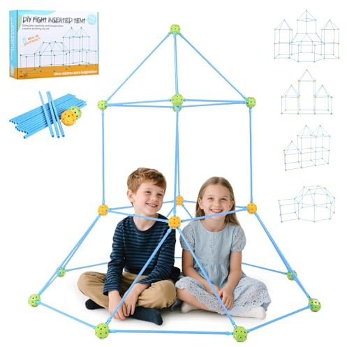 140-teiliges Bauset für Kinder, Puzzle, DIY, Haus, Spielzeug, bauen Sie Ihre Hütte, Basteln, Bau, Burgen, Tunnel, Geschenk für Jungen und Mädchen, Alter 5+, drinnen und draußen