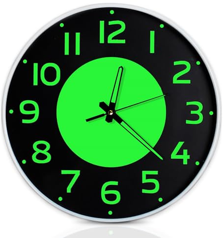 BORDEAG Horloge murale lumineuse, horloge murale lumineuse 30 cm, horloge murale sans bruit de tic-tac, horloge murale à piles pour la maison, l'école, le bureau