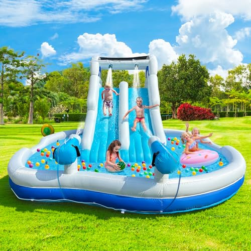 22.5FT Large Outdoor Inflatable Water Slide - 550W Blower & Fast Setup, Heavy-Duty Oxford/PVC, Ideal for Kids’ Backyard