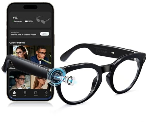 Cyxus KI-Smart Brille mit 8-MP-Kamera 1080P-Videoaufnahme Videofunktion KI-Objekterkennung Übersetzung Blaulichtschutz AI8312T01