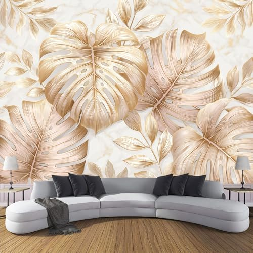 Modern Marmor Vlies Fototapete Wohnzimmer 200×140cm(W×H), Luxus Monstera-Blatt Tapete Wanddeko Wandtapete Wallpaper Dekoration, Schlafzimmer Restaurant Cafe Büro Flur