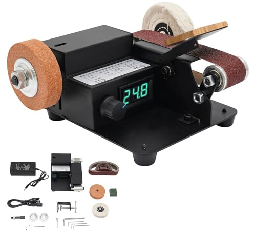 ROGONPDK Mini-Bandschleifer, Einstellbarer Geschwindigkeit Desktop-Bandschleifer 0-10000r, Tisch Schleifbock, Doppelkopf Poliermaschine, Drehmaschine Schleifmaschine