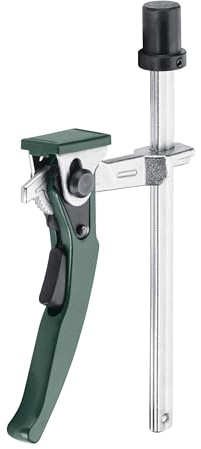 metabo Senkrecht-Schnellspannzwinge, 155 mm Spannwerkzeug für MFT 20 mm | Schnellspanner mit Rasterspannhebel, 70 mm Ausladung und 1700 N Spannkraft, vertikale Fixierung für Multifunktionstische