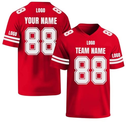 Personalisiertes American Football Trikot für Herren Damen Bedruckt mit Name Nummer & Logo Herren Sport-T-Shirt rot