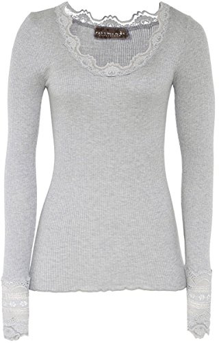 Rosemunde Damen Benita Seidenmischung Langarm-Top Hellgrau XL